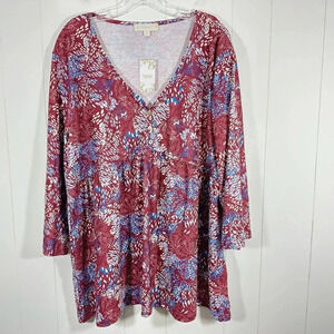 NEW Weekend by Suzanne Betro top tunic long sleeve v-neck